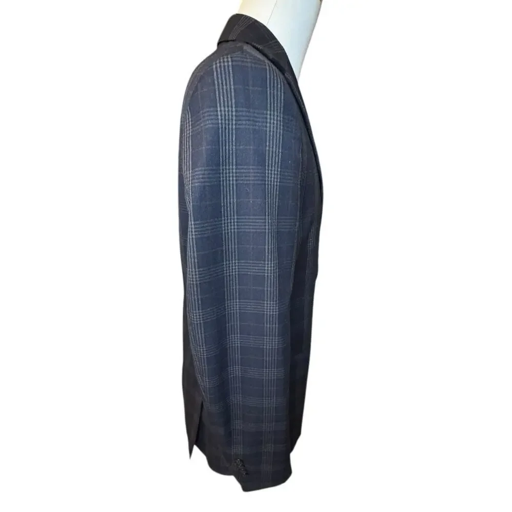Tallia Classic Fit Suit Jacket Blazer 42L Navy Blue Multiplaid Sport Coat